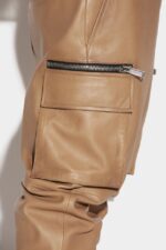 Dsquared2 Iconic BEIGE Scruffed Leather Combat Trousers D2 - Image 4