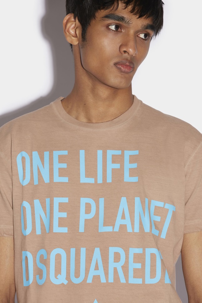 Dsquared2 Iconic BEIGE/YELLOW One Life Partially Recycled Cotton T-Shirt D2 - Image 3