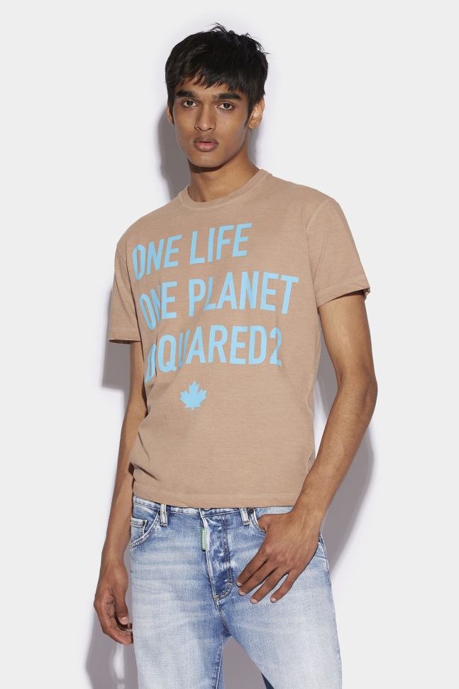 dsquared2_iconic_beige_yellow_one_life_partially_recycled_cotton_t_shirt_d2.jpg Dsquared2 Iconic BEIGE/YELLOW One Life Partially Recycled Cotton T-Shirt D2 - Image 1