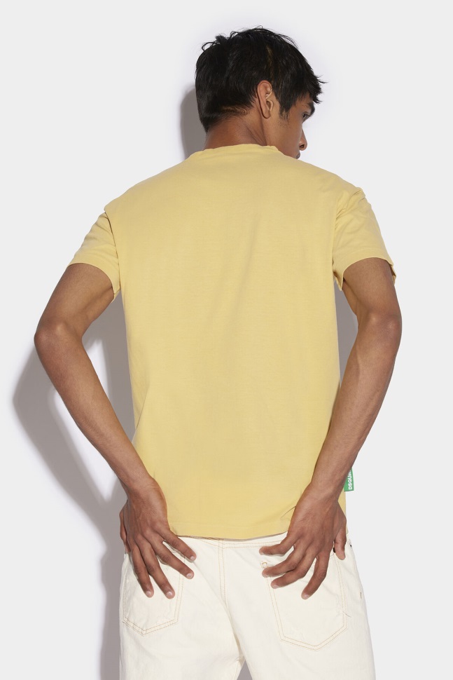 Dsquared2 Iconic BEIGE/YELLOW One Life Partially Recycled Cotton T-Shirt D2 BEIGE - Image 2