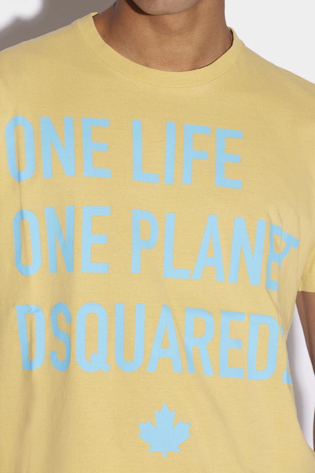 Dsquared2 Iconic BEIGE/YELLOW One Life Partially Recycled Cotton T-Shirt D2 BEIGE - Image 3
