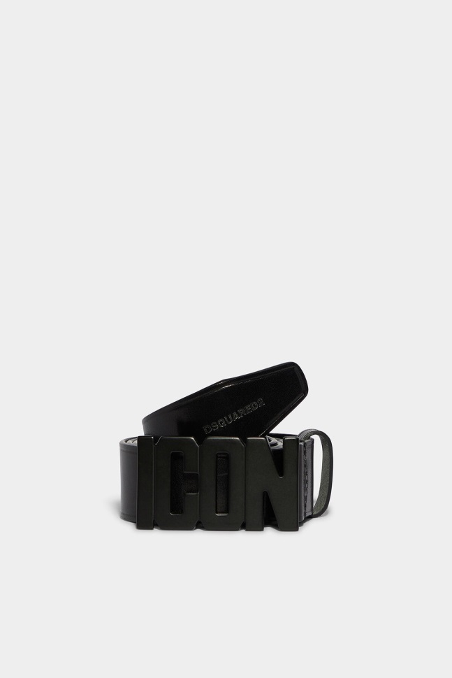 dsquared2_iconic_black_be_icon_plaque_belt.jpg Dsquared2 Iconic BLACK Be Icon Plaque Belt - Image 1