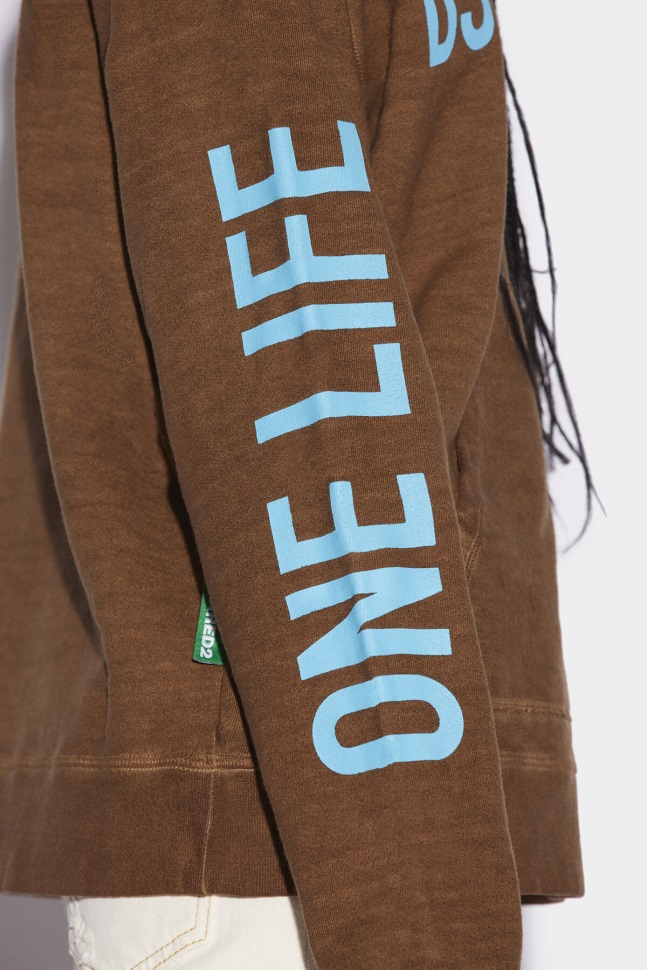 Dsquared2 Iconic BROWN One Life Organic Cotton Cool Fit Hooded Sweatshirt - Image 4