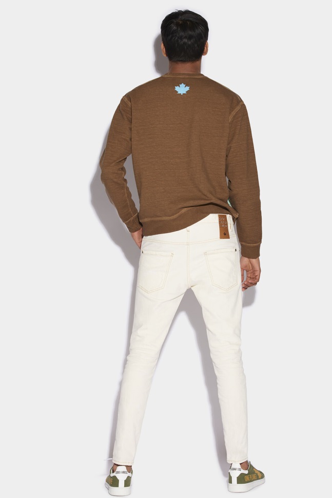 Dsquared2 Iconic Brown Tab Partially Organic Cotton Skater Jeans D2 IVORY - Image 2