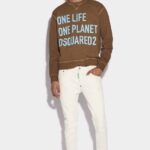 Dsquared2 Iconic Brown Tab Partially Organic Cotton Skater Jeans D2 IVORY