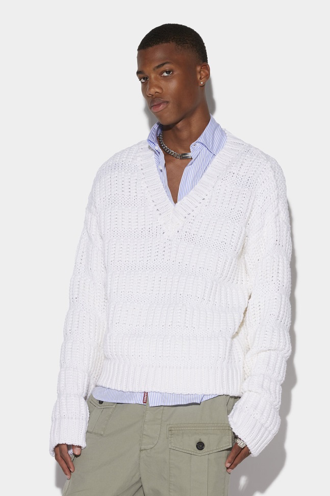 dsquared2_iconic_chunky_knit_sweater_d2_white.jpg Dsquared2 Iconic Chunky Knit Sweater D2 WHITE - Image 1