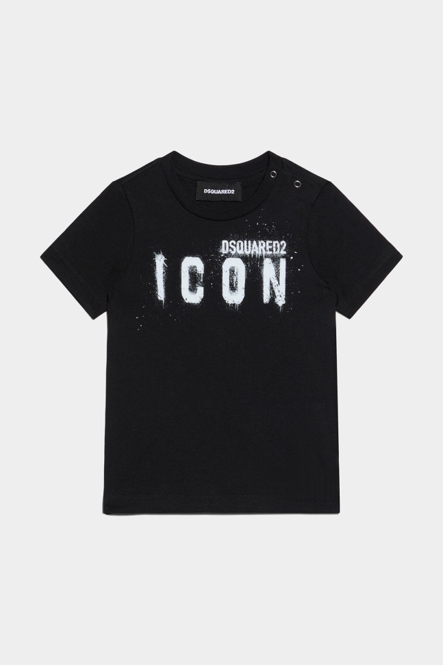 dsquared2_iconic_d2_kids_icon_spray_t_shirt_white_black.jpg Dsquared2 Iconic D2 Kids Icon Spray T-Shirt WHITE/BLACK - Image 1