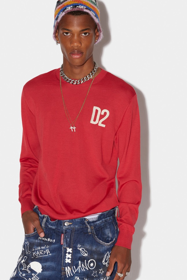 dsquared2_iconic_d2_round_neck_sweater_red_black.jpg Dsquared2 Iconic D2 Round Neck Sweater RED/BLACK - Image 1