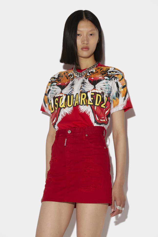 dsquared2_iconic_d2_tiger_mini_skirt_red.jpg Dsquared2 Iconic D2 Tiger Mini Skirt RED - Image 1