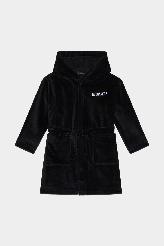 dsquared2_iconic_d2kids_icon_robe_white_black.jpg Dsquared2 Iconic D2Kids Icon Robe WHITE/BLACK - Image 1