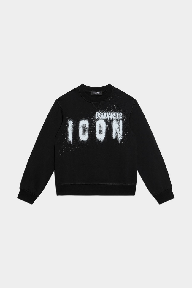 dsquared2_iconic_d2kids_icon_spray_sweatshirt_black_white.jpg Dsquared2 Iconic D2Kids Icon Spray Sweatshirt BLACK/WHITE - Image 1