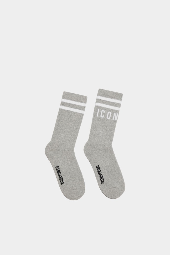 dsquared2_iconic_d2kids_socks_white_grey_melange.jpg Dsquared2 Iconic D2Kids Socks WHITE/GREY MELANGE - Image 1