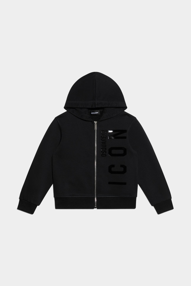 dsquared2_iconic_d2kids_zipped_hoodie_black.jpg Dsquared2 Iconic D2Kids Zipped Hoodie BLACK - Image 1