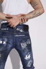 Dsquared2 Iconic Dark Graffiti Wash Skater Jeans - Image 5