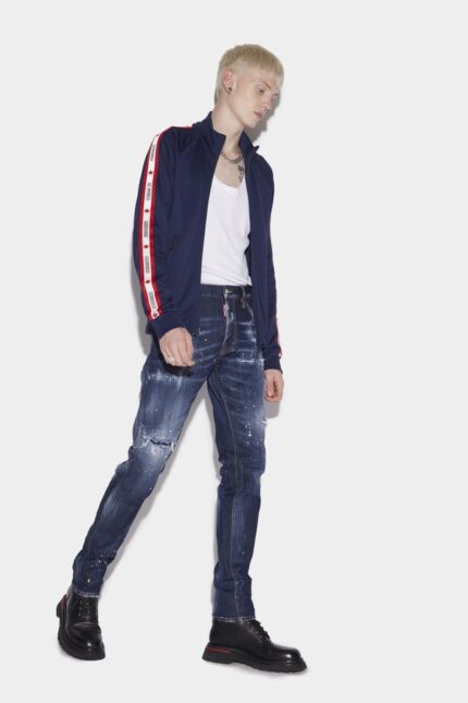 Dsquared2 Iconic Dark Ripped Red&Blue Spots Wash Coll Guy Jeans