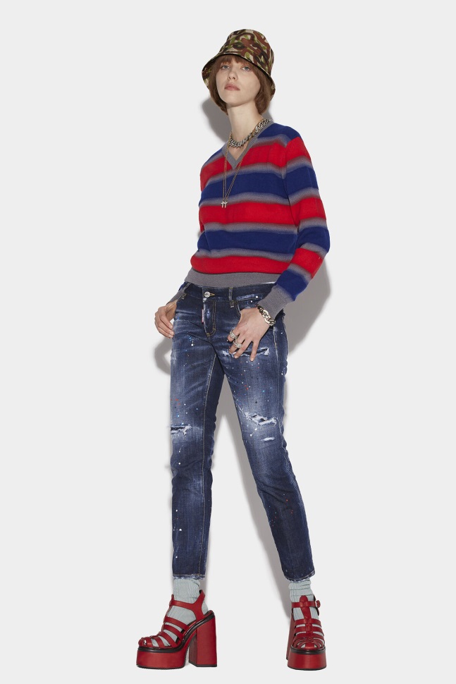 dsquared2_iconic_dark_ripped_redblue_spots_wash_jennifer_jeans.jpg Dsquared2 Iconic Dark Ripped Red&Blue Spots Wash Jennifer Jeans - Image 1