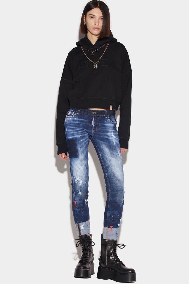 dsquared2_iconic_dark_splatter_wash_jennifer_cropped_jeans.jpg Dsquared2 Iconic Dark Splatter Wash Jennifer Cropped Jeans - Image 1