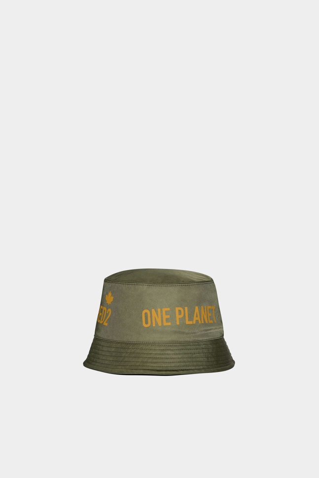 Dsquared2 Iconic GREEN/POPPY RED One Life Recycled Nylon Bucket Hat - Image 3