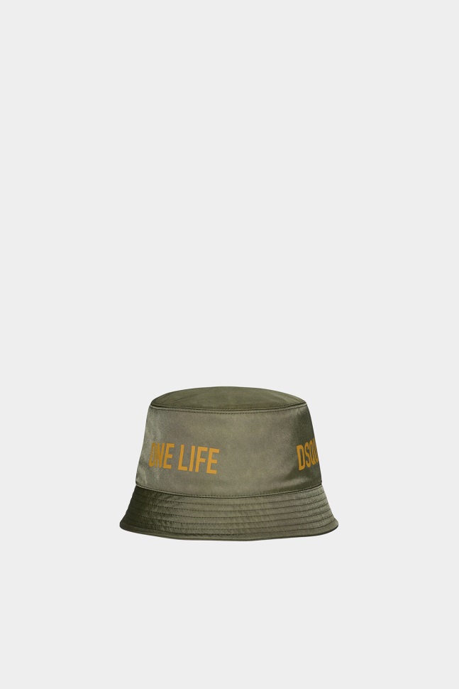 Dsquared2 Iconic GREEN/POPPY RED One Life Recycled Nylon Bucket Hat - Image 4