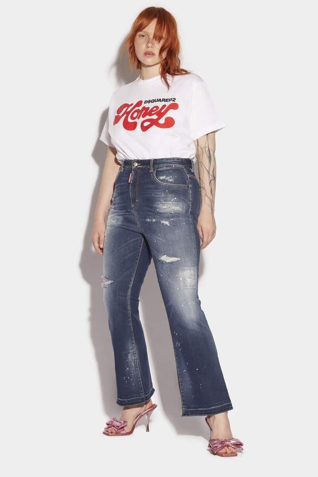 dsquared2_iconic_honey_dark_wash_high_waisted_bell_bottom_jeans.jpg Dsquared2 Iconic Honey Dark Wash High Waisted Bell Bottom Jeans - Image 1