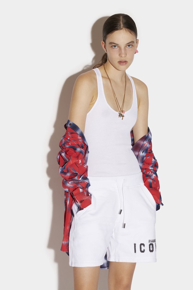 dsquared2_iconic_icon_spray_sweat_shorts_white_black.jpg Dsquared2 Iconic Icon Spray Sweat Shorts WHITE/BLACK - Image 1