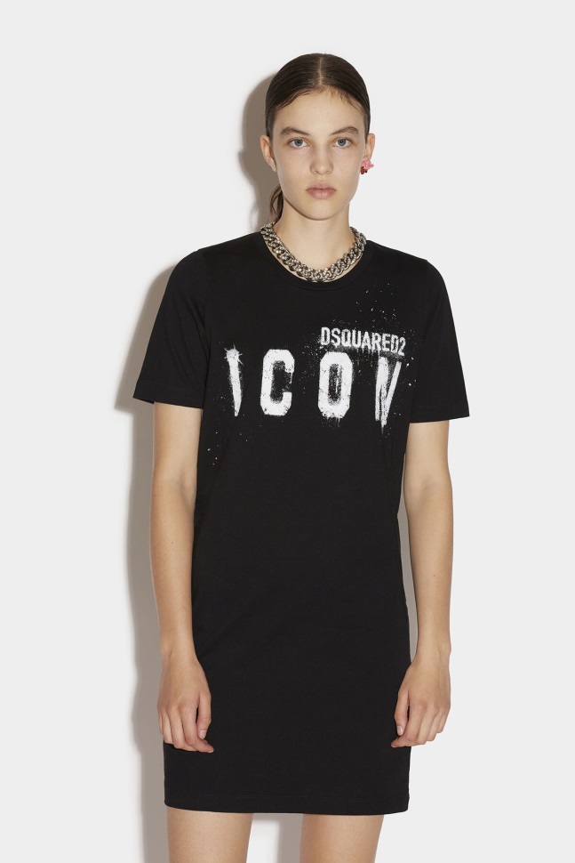 dsquared2_iconic_icon_spray_t_shirt_dress.jpg Dsquared2 Iconic Icon Spray T-Shirt Dress - Image 1
