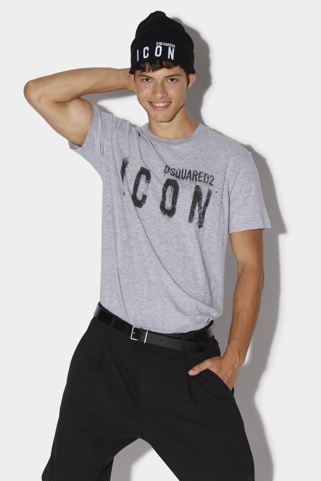dsquared2_iconic_icon_spray_t_shirt_grey_d2.jpg Dsquared2 Iconic Icon Spray T-Shirt GREY D2 - Image 1