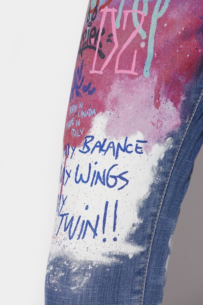 Dsquared2 Iconic L.A. Customized Graffiti Wash Skinny Dan Cropped Jeans - Image 5