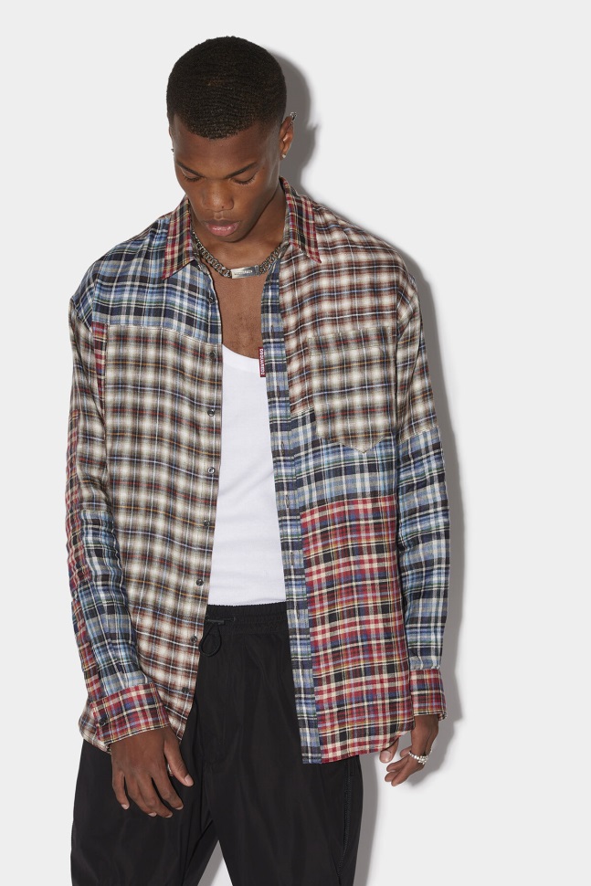 dsquared2_iconic_mix_check_drop_shirt.jpg Dsquared2 Iconic Mix Check Drop Shirt - Image 1