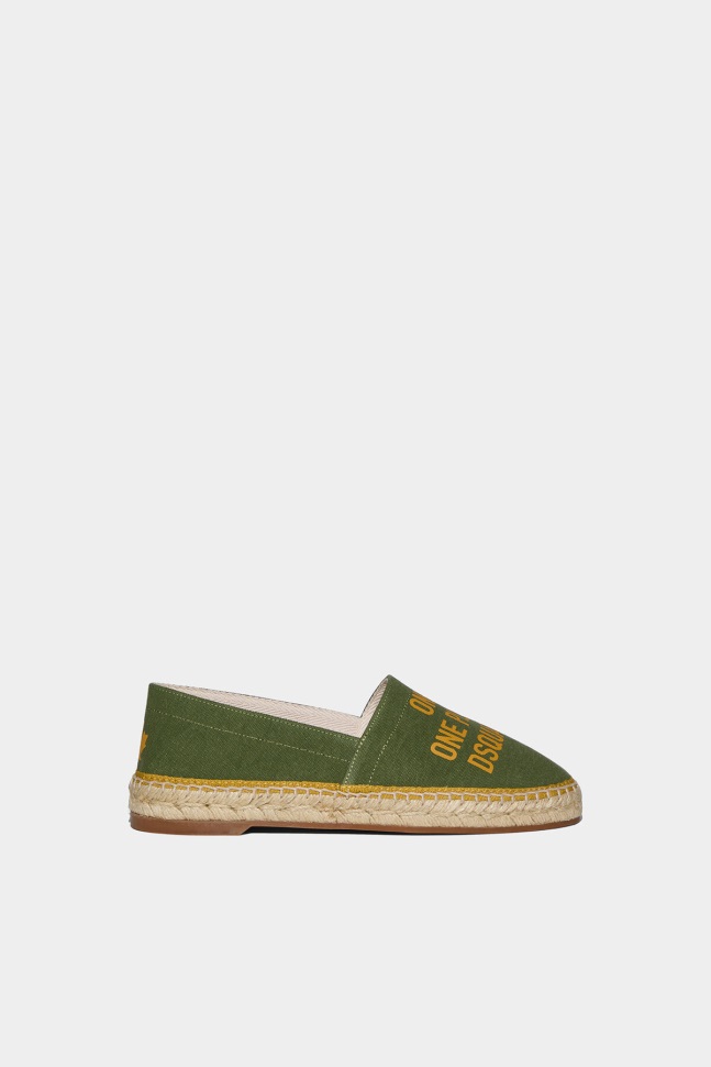 dsquared2_iconic_ochre_green_one_life_organic_cotton_espadrilles_d2.jpg Dsquared2 Iconic OCHRE/GREEN One Life Organic Cotton Espadrilles D2 - Image 1