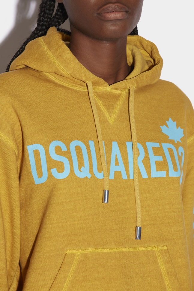 Dsquared2 Iconic One Life Organic Cotton Cool Fit Hooded Sweatshirt BROWN/OCHRE - Image 3