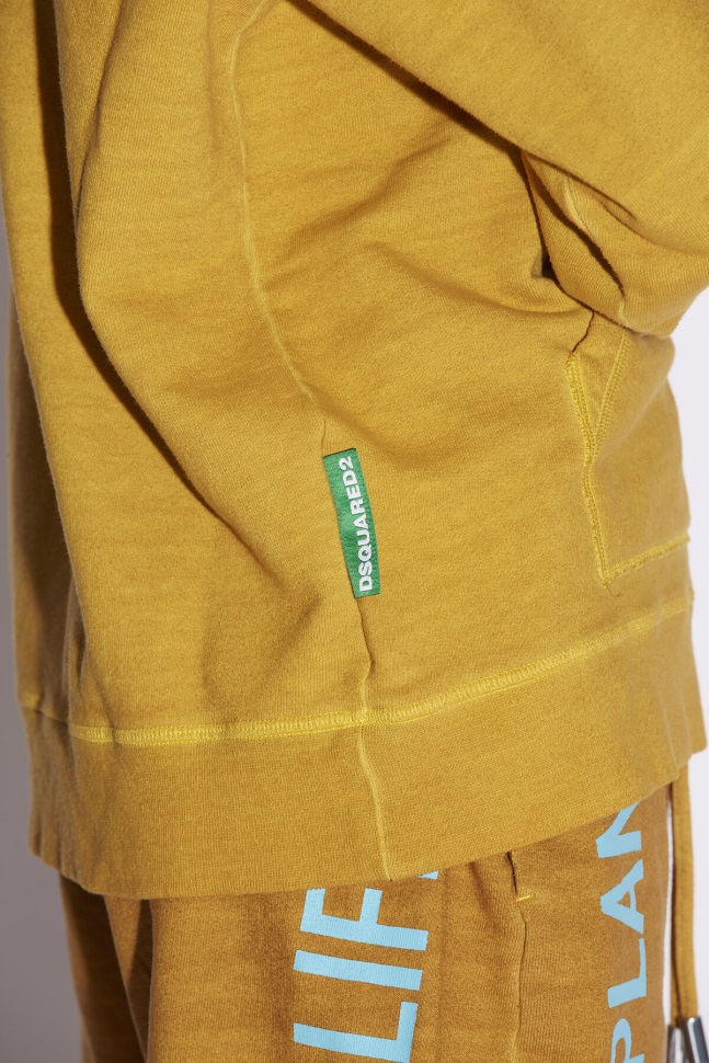Dsquared2 Iconic One Life Organic Cotton Cool Fit Hooded Sweatshirt BROWN/OCHRE - Image 4