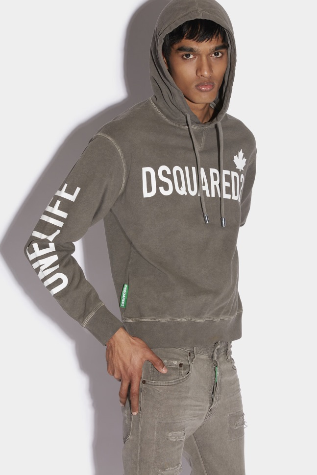Dsquared2 Iconic One Life Organic Cotton Hooded Sweatshirt D2 GREY - Image 3