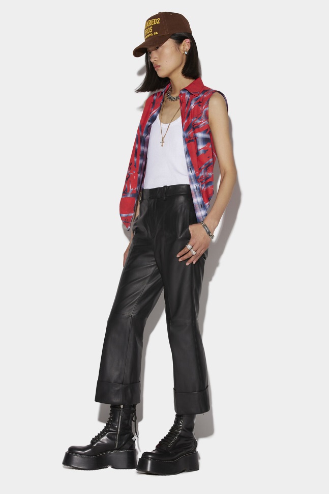 dsquared2_iconic_orange_one_pleat_bell_bottom_trousers.jpg Dsquared2 Iconic ORANGE One Pleat Bell Bottom Trousers - Image 1