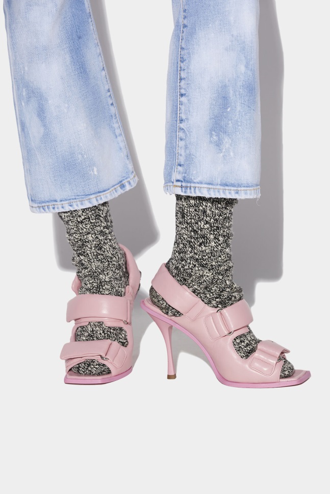dsquared2_iconic_padded2_heeled_sandals_green_pink.jpg Dsquared2 Iconic PaddeD2 Heeled Sandals GREEN/PINK - Image 1