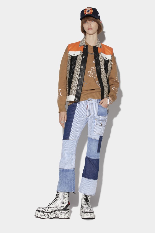 dsquared2_iconic_patchwork_bell_bottom_denim_jeans.jpg Dsquared2 Iconic Patchwork Bell Bottom Denim Jeans - Image 1