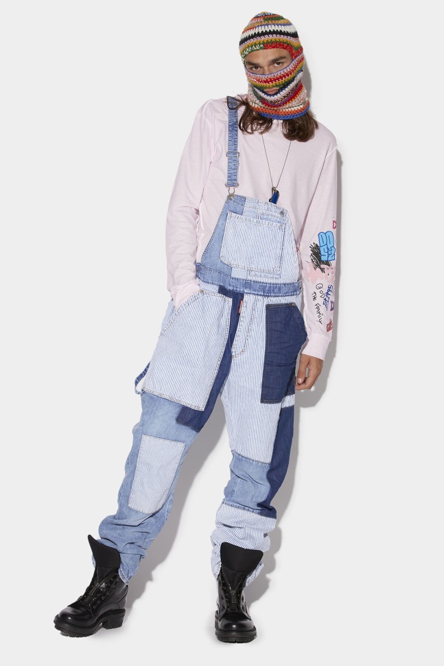 dsquared2_iconic_patchwork_dungarees.jpg Dsquared2 Iconic Patchwork Dungarees - Image 1