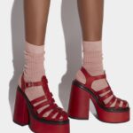 Dsquared2 Iconic Platform Heeled Sandals RED/COGNAC