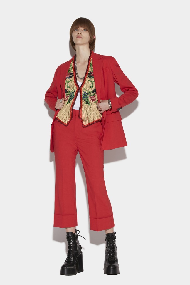 dsquared2_iconic_red_cuffed_bell_bottom_trousers.jpg Dsquared2 Iconic RED Cuffed Bell Bottom Trousers - Image 1