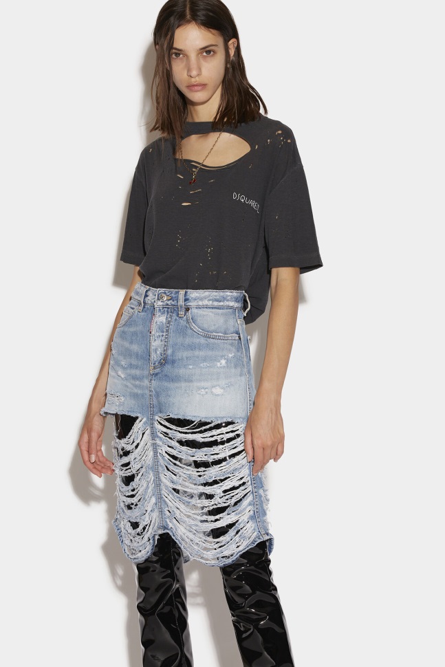 dsquared2_iconic_ripped_midi_skirt.jpg Dsquared2 Iconic Ripped Midi Skirt - Image 1