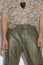 Dsquared2 Iconic Scruffed Leather Combat Trousers BEIGE/MILITARY GREEN - Image 3