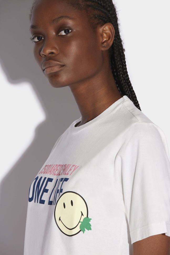 Dsquared2 Iconic Smiley Partially Recycled Cotton Renny Fit T-Shirt WHITE - Image 4