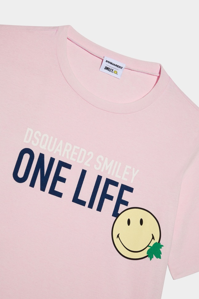Dsquared2 Iconic Smiley Partially Recycled Cotton Renny Fit T-Shirt WHITE/PINK - Image 3