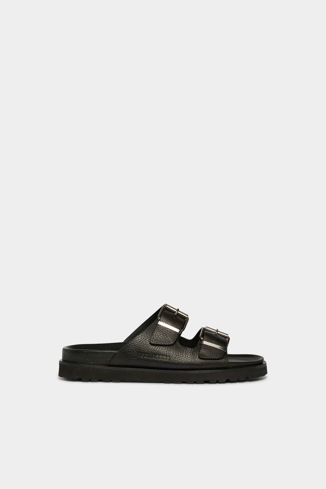 dsquared2_iconic_sonny_flat_sandals_d2_black.jpg Dsquared2 Iconic Sonny Flat Sandals D2 BLACK - Image 1