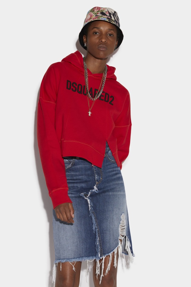 dsquared2_iconic_uneven_hoodie_red.jpg Dsquared2 Iconic Uneven Hoodie RED - Image 1