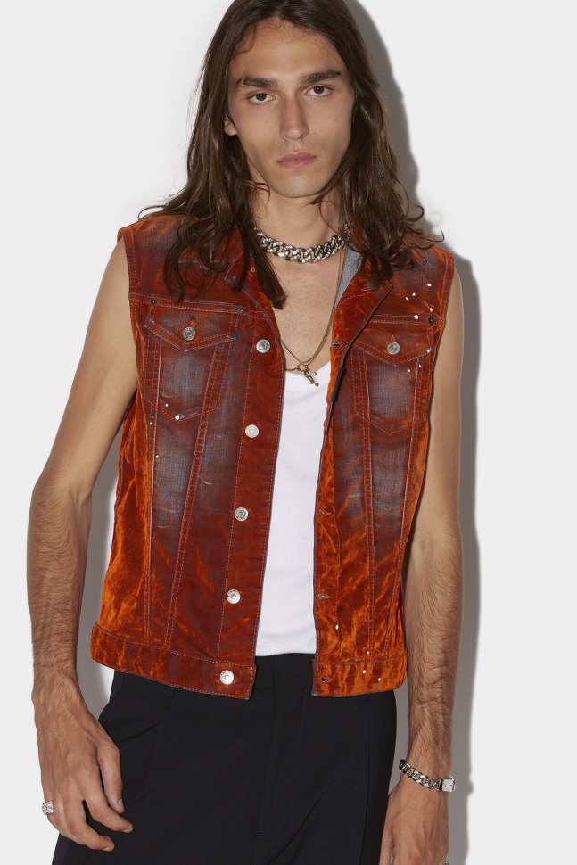 dsquared2_iconic_velvet_denim_vest_salmon.jpg Dsquared2 Iconic Velvet Denim Vest SALMON - Image 1