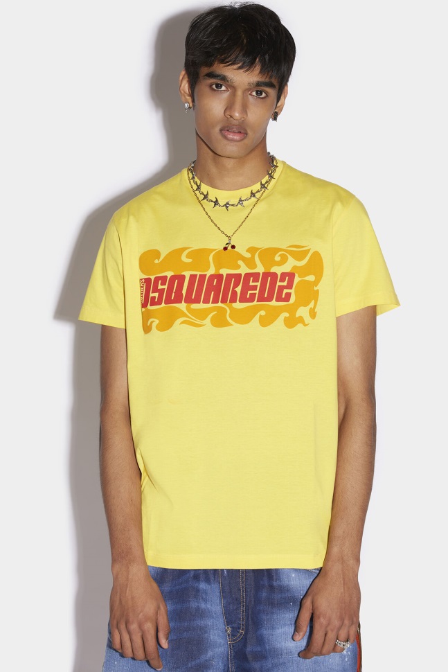 dsquared2_iconic_wave_logo_cigar_t_shirt_white_yellow.jpg Dsquared2 Iconic Wave Logo Cigar T-Shirt WHITE/YELLOW - Image 1