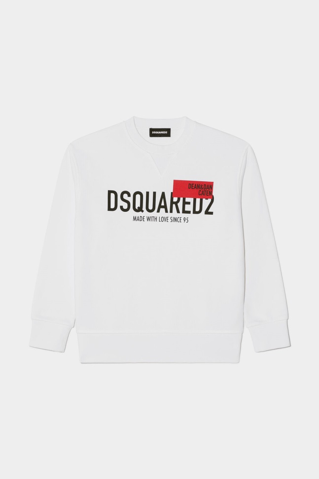dsquared2_iconic_white_black_ds2_kids_sweatshirt.jpg Dsquared2 Iconic WHITE/BLACK DS2 Kids Sweatshirt - Image 1