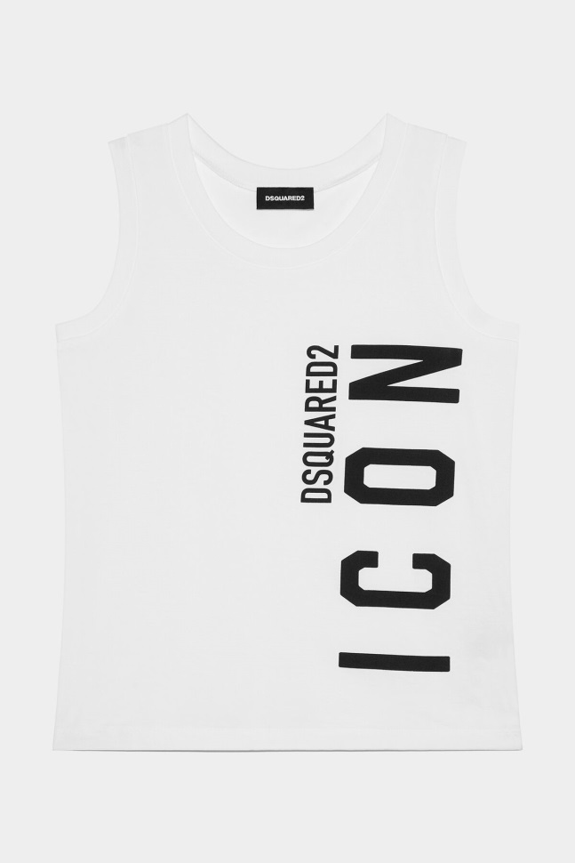 dsquared2_new_in_d2_kids_tank_top_white.jpg Dsquared2 New In D2 Kids Tank Top WHITE - Image 1