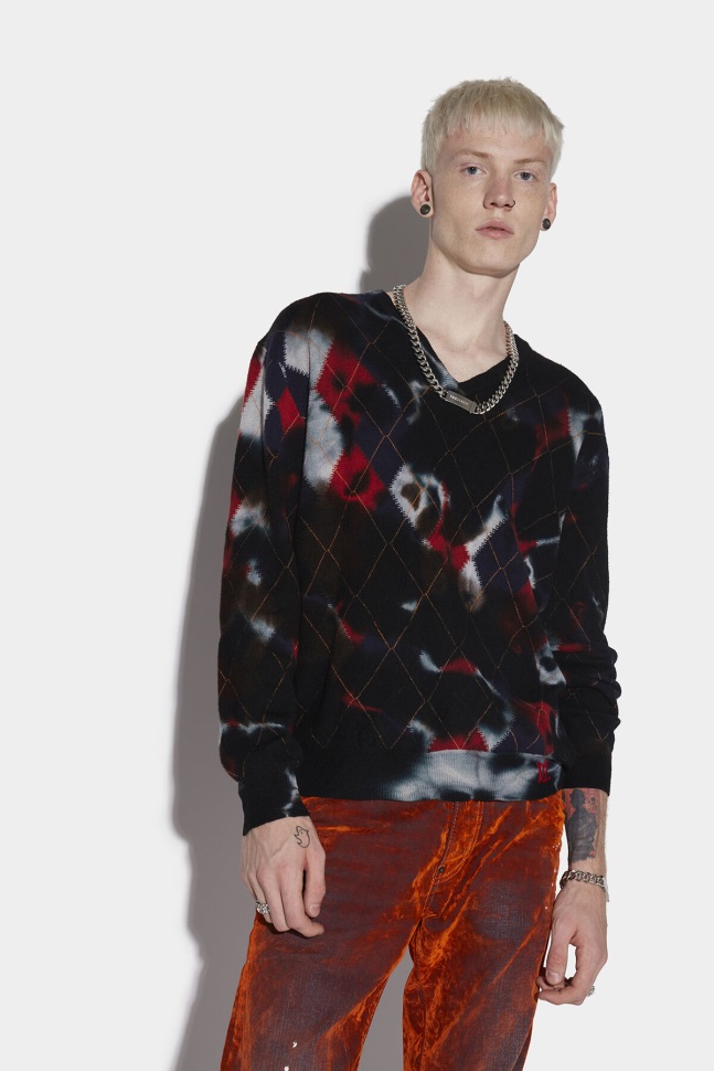 Dsquared2 Iconic Argyle V-Neck Sweater